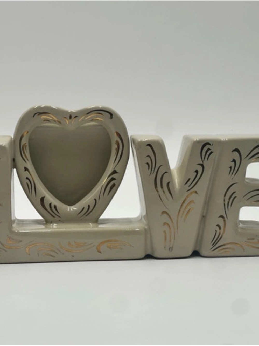 Ceramic LOVE Word Accent in Cream with Gold Detail